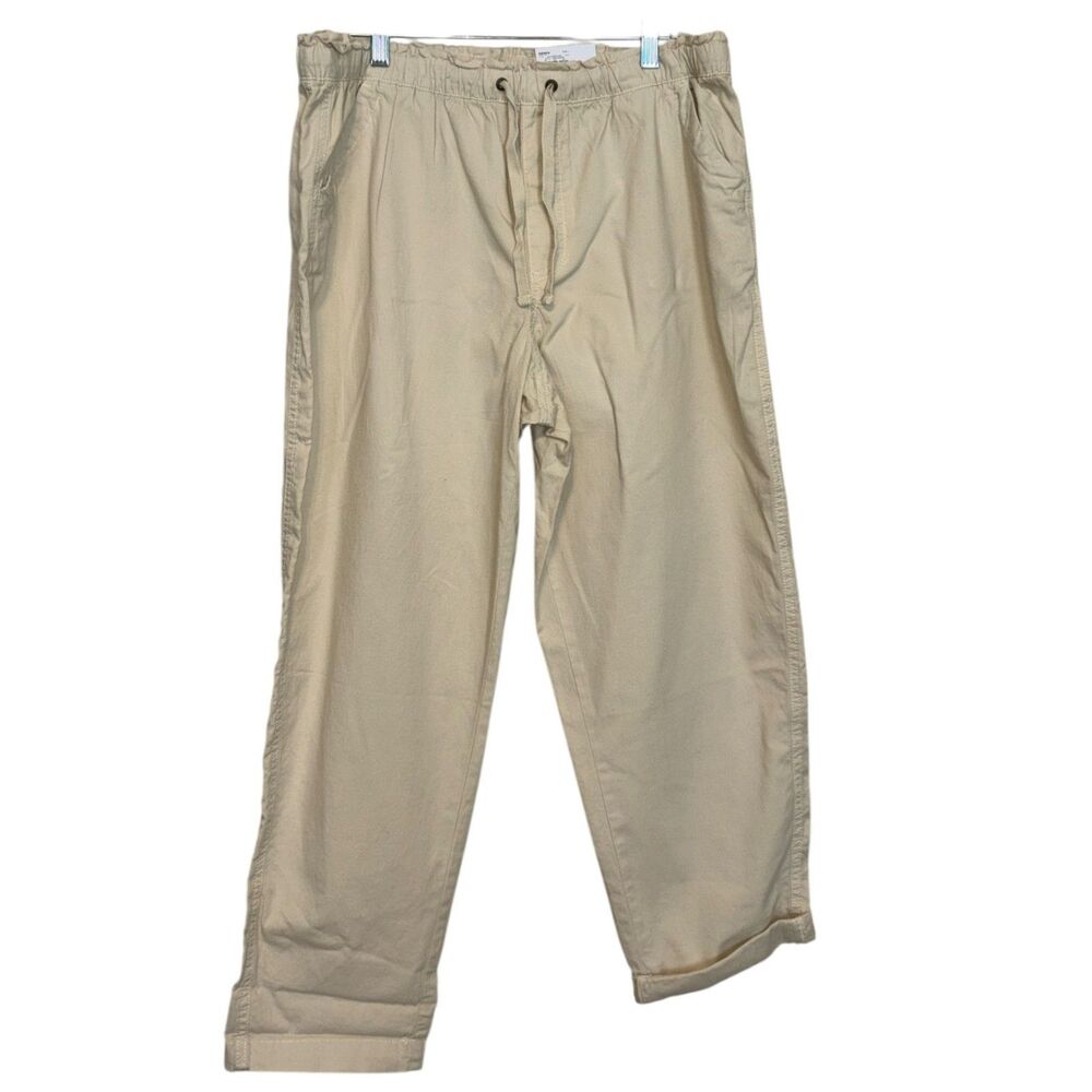 Sonoma Beige Linen Blend Pull On Pants Women Size Large Relaxed Casual Wide Leg
